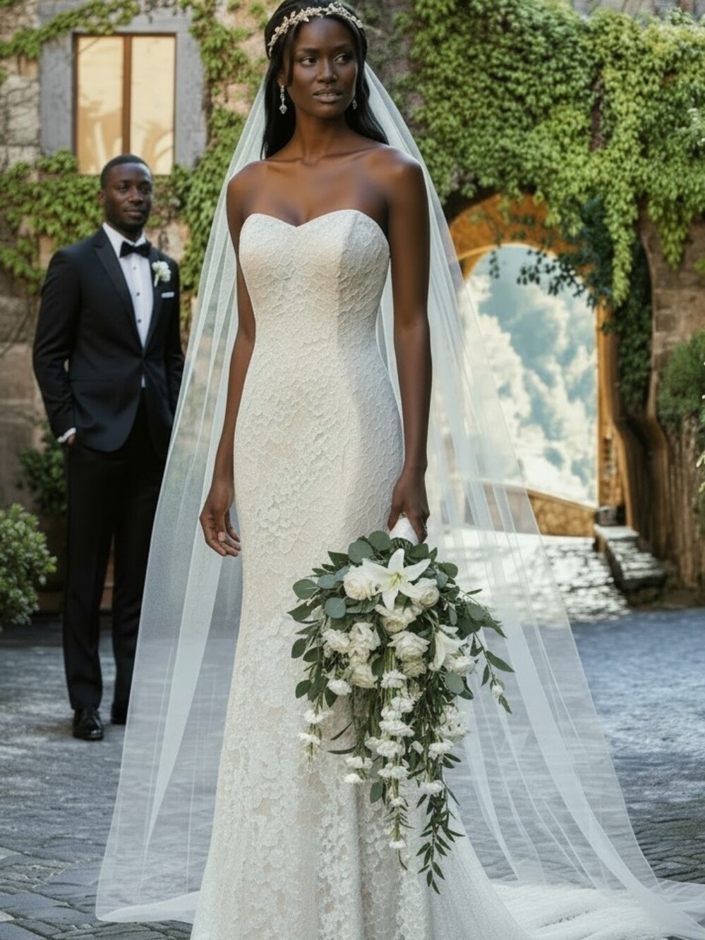 Strapless Lace Mermaid Wedding Gown in Ivory Size 10